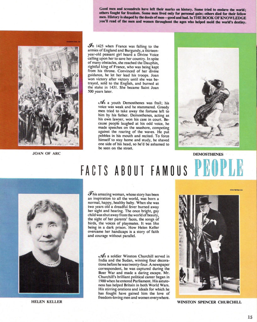 Famous People. An article in the Book of Knowledge Encyclopedia Promotional Booklet.