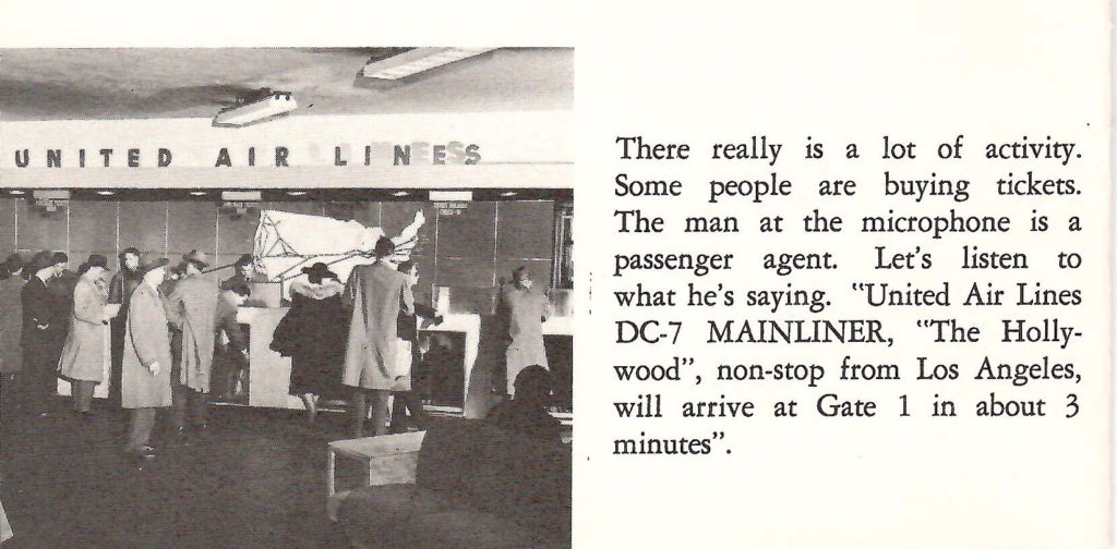 Ticket desk. Part of a booklet published by United Airlines in the late 1950s going behind the scenes of a typical airport.