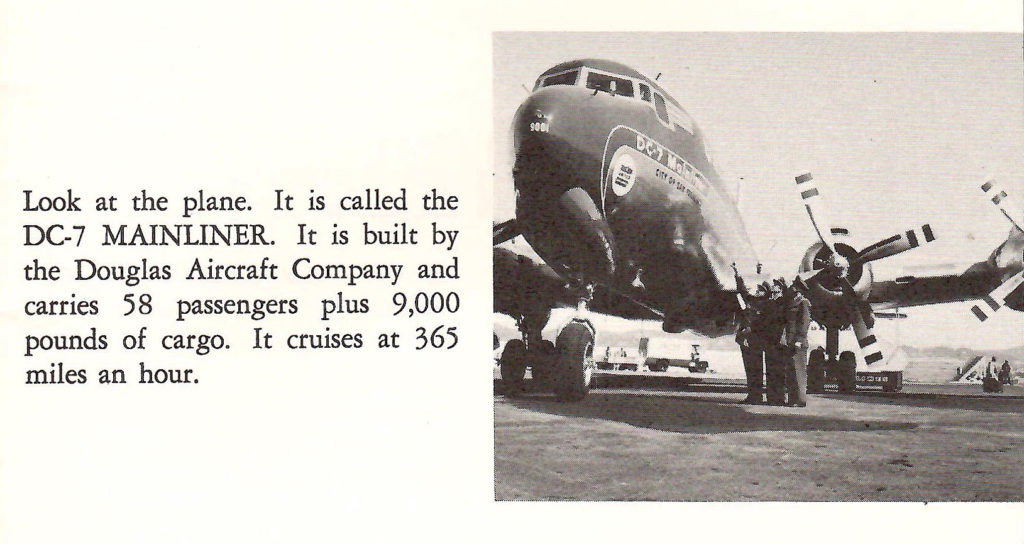 A DC-7 Mainliner. Part of a booklet published by United Airlines in the late 1950s going behind the scenes of a typical airport.