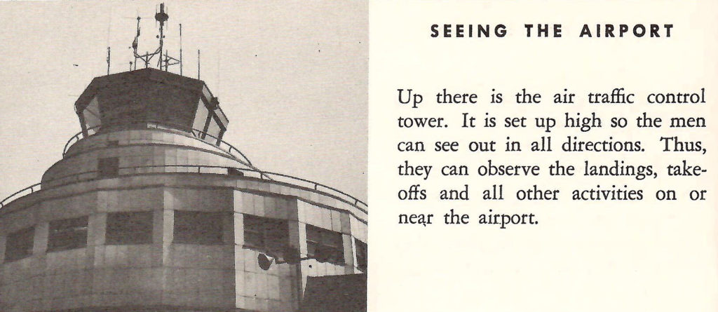 The control tower. Part of a booklet published by United Airlines in the late 1950s going behind the scenes of a typical airport.