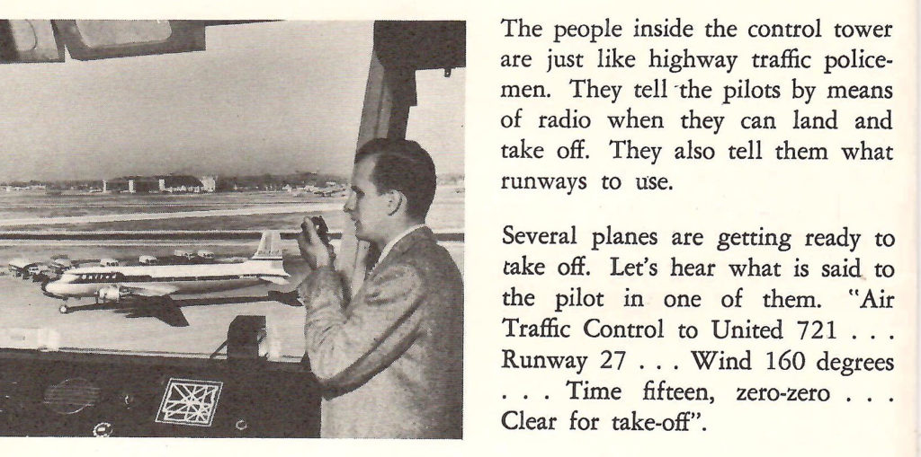 Air traffic control. Part of a booklet published by United Airlines in the late 1950s going behind the scenes of a typical airport.