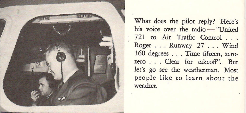 Radio communications. Part of a booklet published by United Airlines in the late 1950s going behind the scenes of a typical airport.