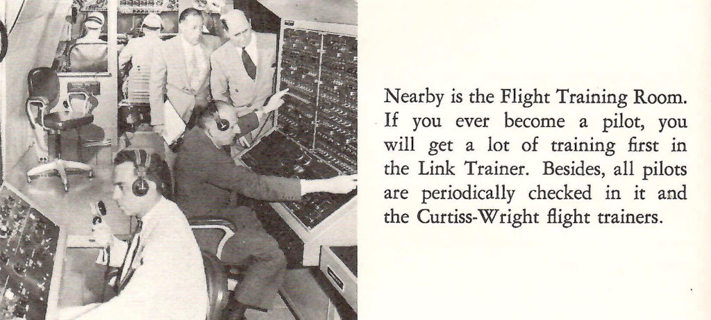 Flight training room. Part of a booklet published by United Airlines in the late 1950s going behind the scenes of a typical airport.