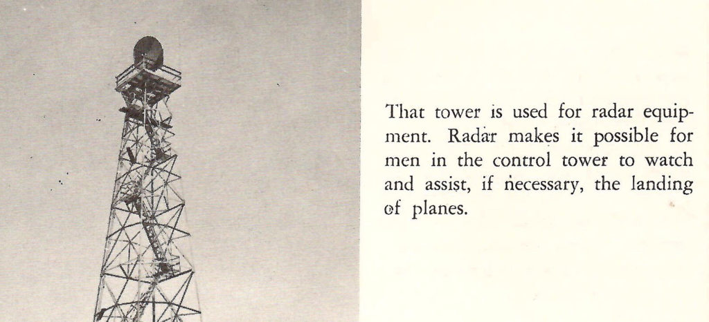 A radar tower. Part of a booklet published by United Airlines in the late 1950s going behind the scenes of a typical airport.
