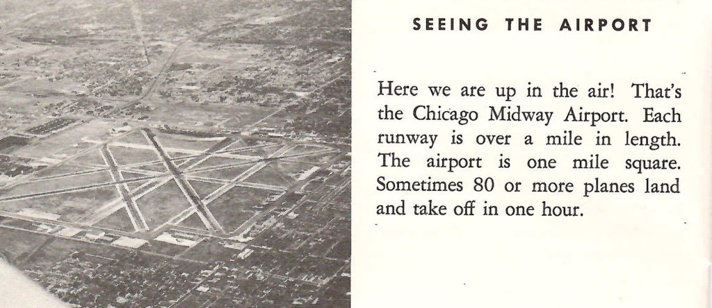 A birds eye view of the airport. Part of a booklet published by United Airlines in the late 1950s going behind the scenes of a typical airport.