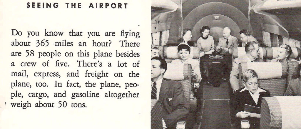 Cruising at 365 mph. Part of a booklet published by United Airlines in the late 1950s going behind the scenes of a typical airport.