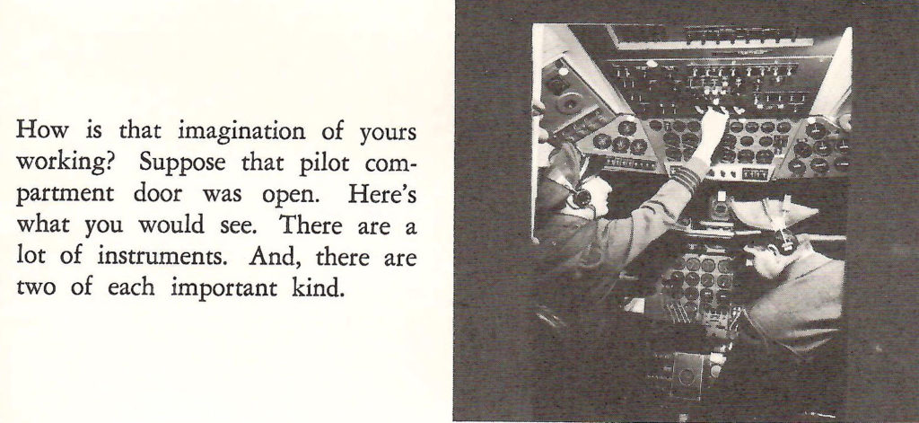 Inside the cockpit. Part of a booklet published by United Airlines in the late 1950s going behind the scenes of a typical airport.
