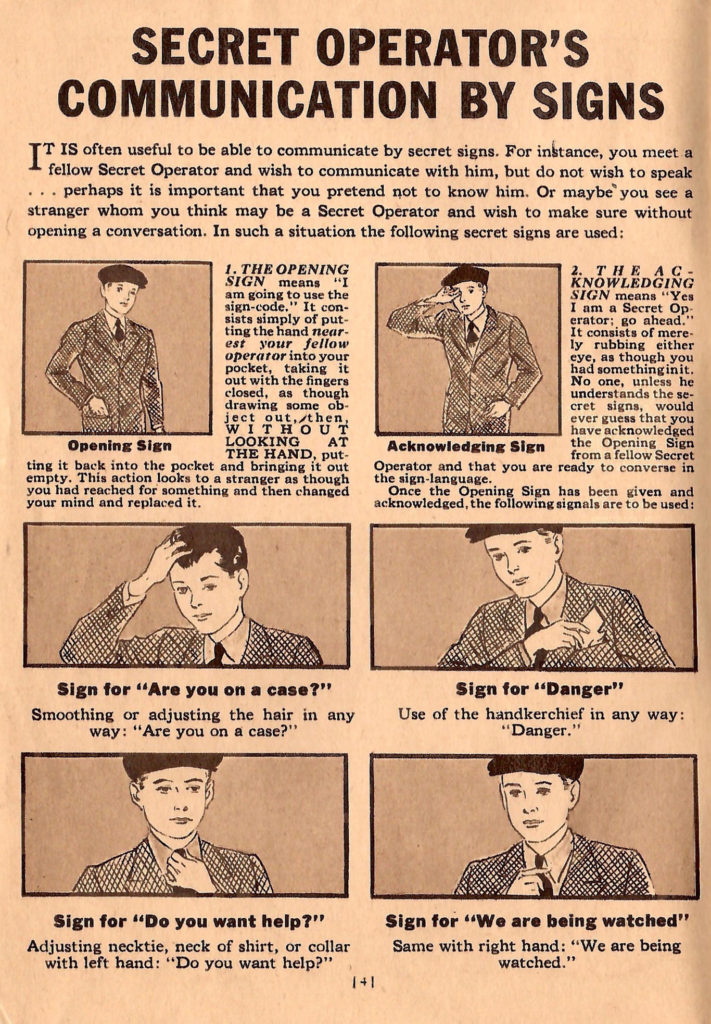 Secret Operator Communications! Article in a 1937 kids crime fighting booklet.