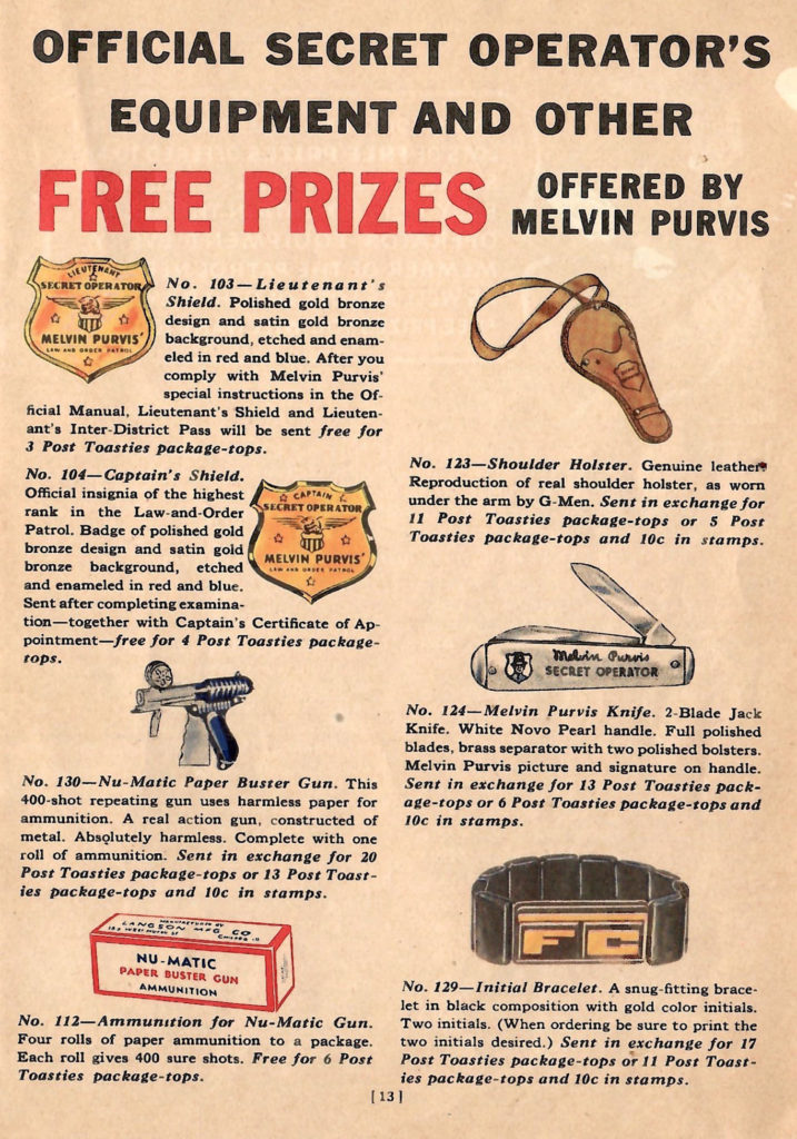 Crime fighting prizes. Article in a 1937 kids crime fighting booklet.