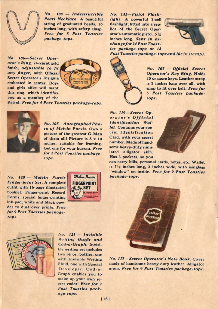 Still more crime fighting prizes. Article in a 1937 kids crime fighting booklet.