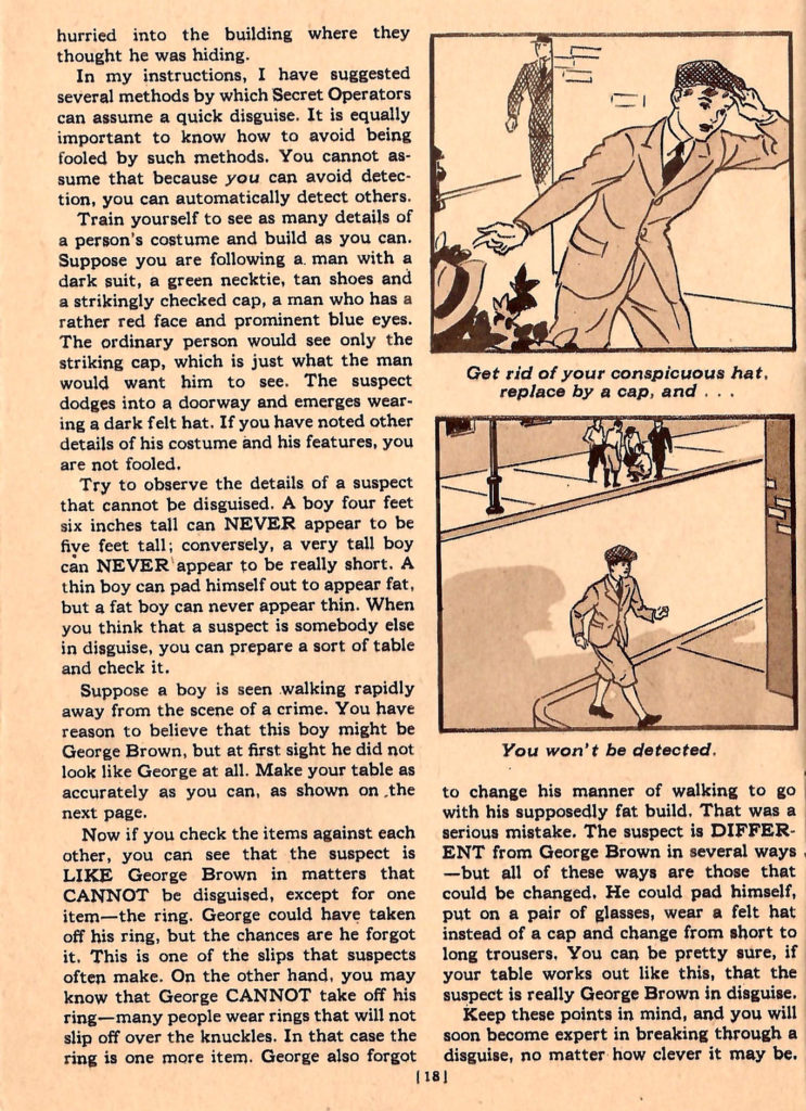 Quick disguises. Article in a 1937 kids crime fighting booklet.