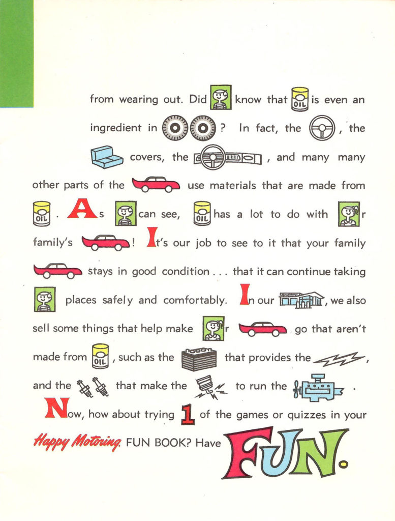 Have fun! Game in an activity booklet for kids published by Esso Gas Stations, circa 1960s.