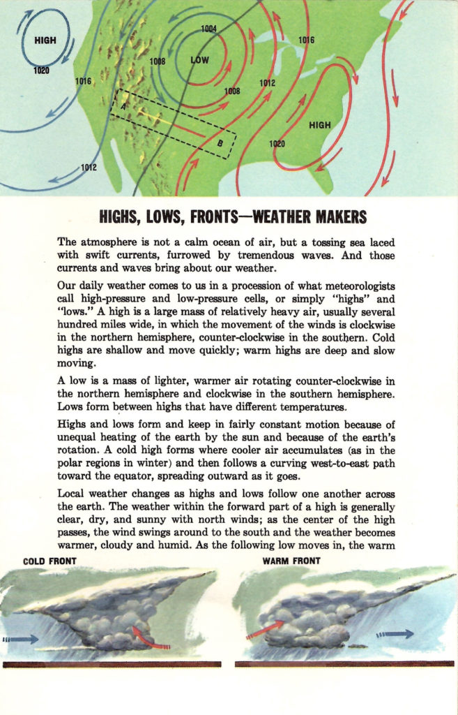 Highs, lows, fronts, weather makers. Article in a 1962 booklet published by Delco Air Conditioners describing different types of weather.