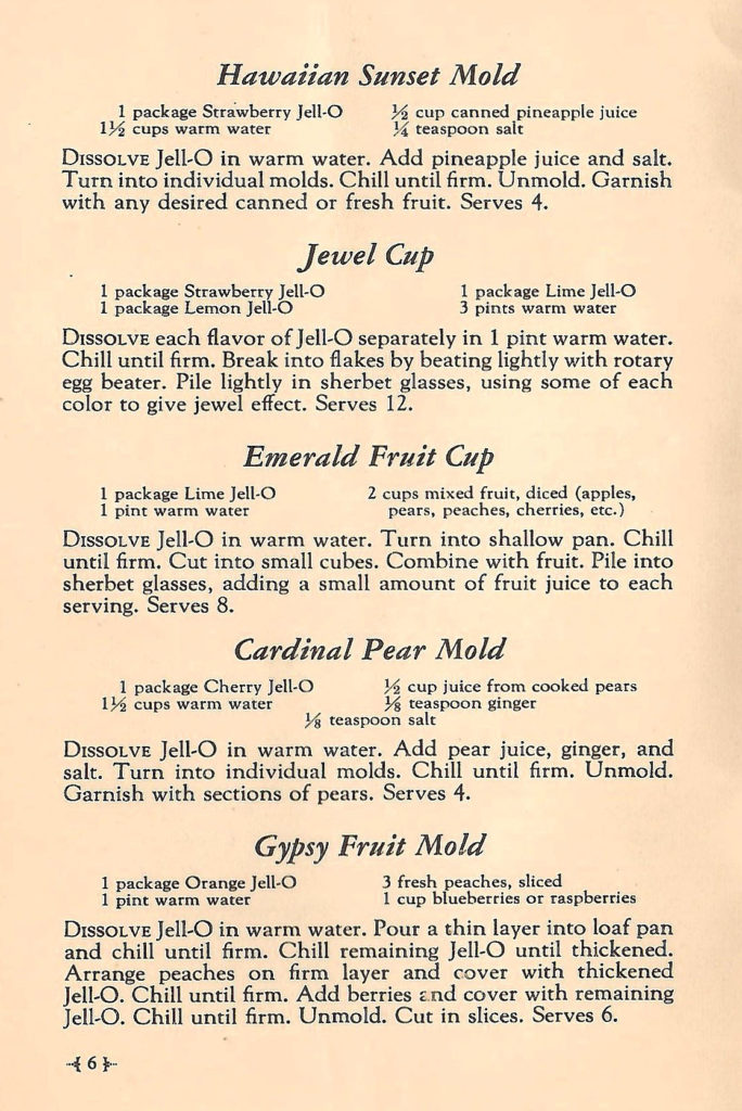 Using molds and cups. Recipes in a Jell-O booklet published in 1933.