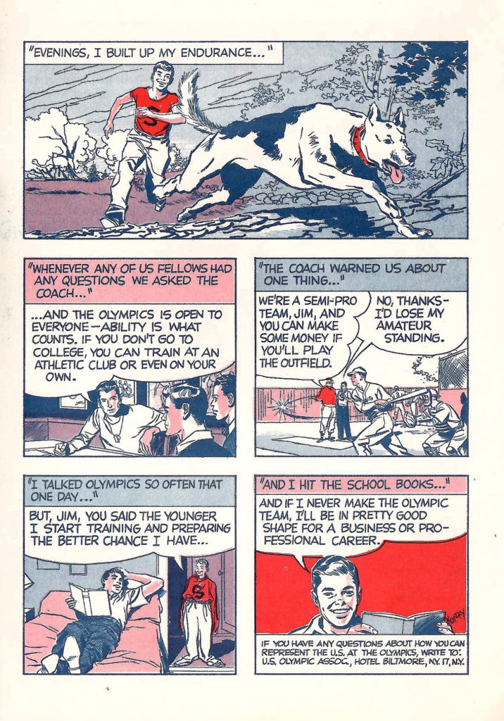 Working toward the dream. Comic in a booklet about the 1956 Olympics.