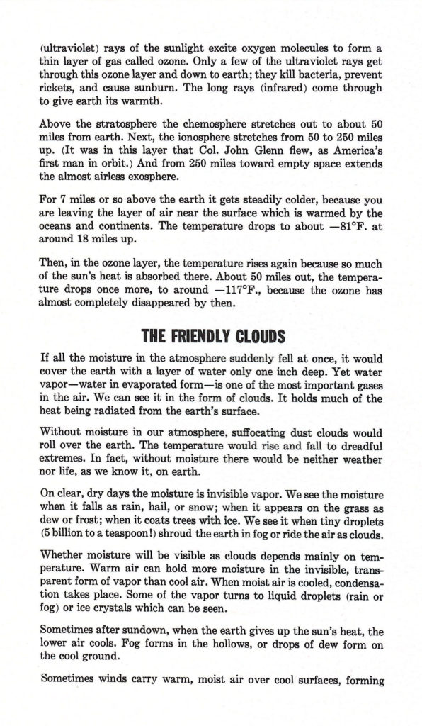 The friendly clouds. Article in a 1962 booklet published by Delco Air Conditioners describing different types of weather.