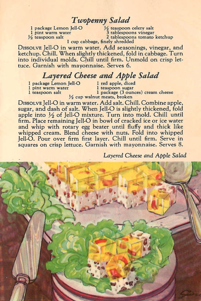 Twopenny Salad and more. Recipes in a Jell-O booklet published in 1933.