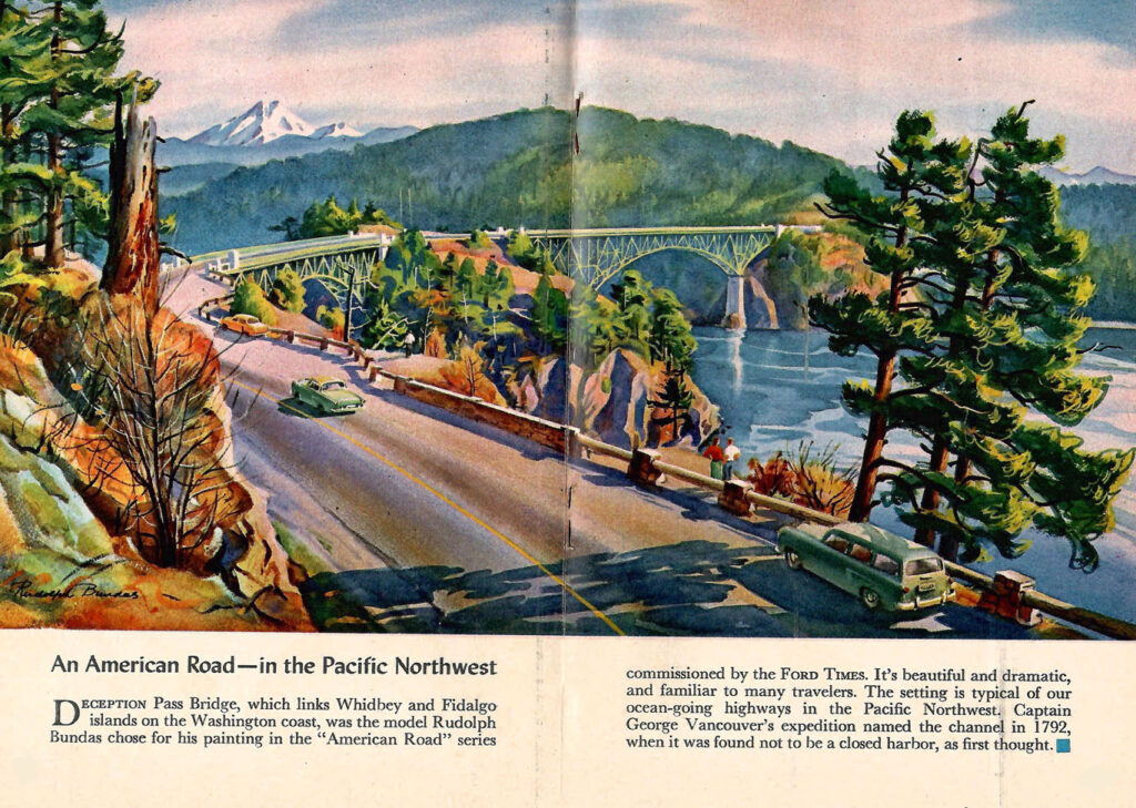 The Pacific Northwest. A Mural in a 1953 issue of Ford Times Magazine.