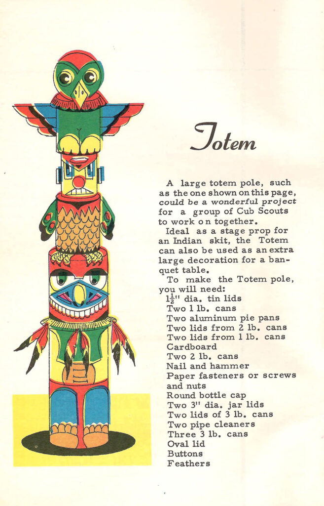 Make a Totem Poke. Page of a 1966 craft booklet with ideas and instructions on making crafts and gifts with leftover coffee cans.