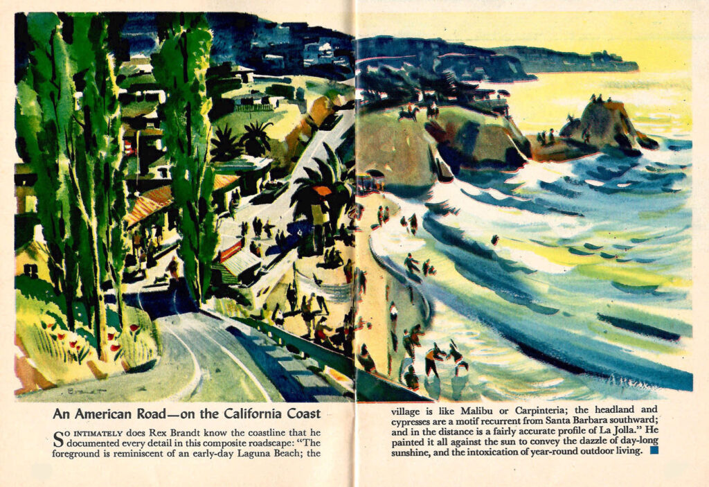 The California Coast. A Mural in a 1953 issue of Ford Times Magazine.