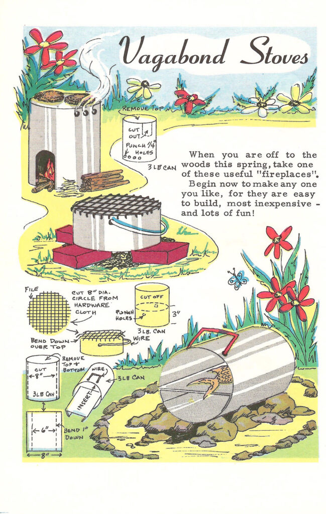 Vagabond Stoves. Page of a 1966 craft booklet with ideas and instructions on making crafts and gifts with leftover coffee cans.