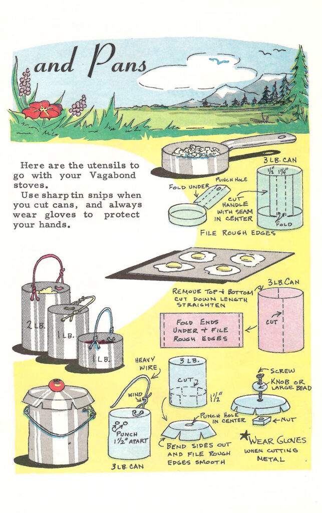Vagabond Pans. Page of a 1966 craft booklet with ideas and instructions on making crafts and gifts with leftover coffee cans.