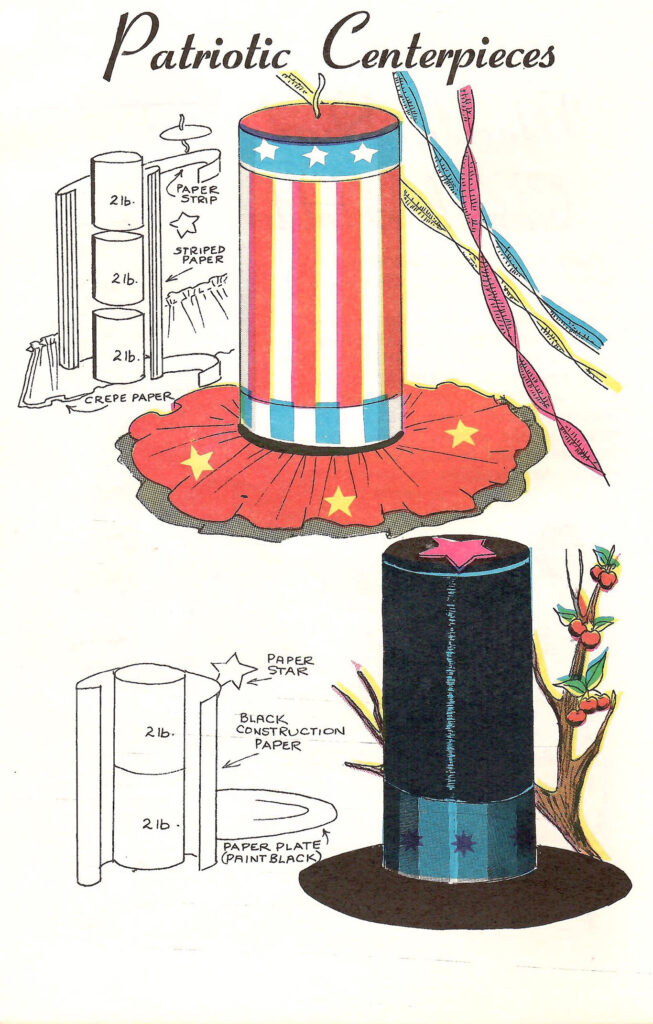 Patriotic Centerpieces. Page of a 1966 craft booklet with ideas and instructions on making crafts and gifts with leftover coffee cans.
