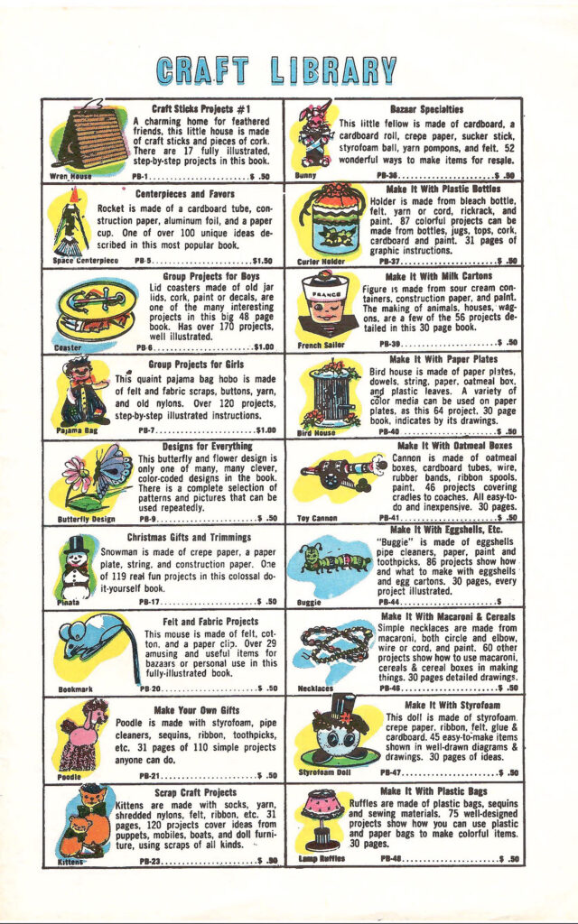 Craft Library. Page of a 1966 craft booklet with ideas and instructions on making crafts and gifts with leftover coffee cans.