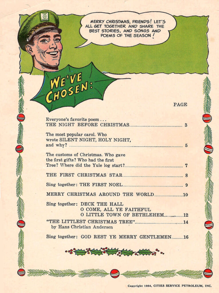 Stories chosen for the season. Page from a comic book published by City Service Petroleum company in 1954.