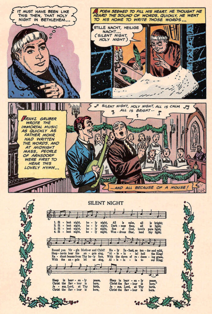 Origin of Silent Night Carol. Page of a comic book published by City Service Petroleum company in 1954.