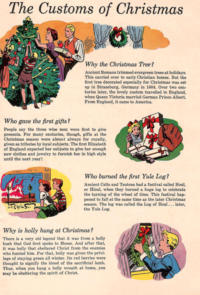 The Customs of Christmas. Page of a comic book published by City Service Petroleum company in 1954.