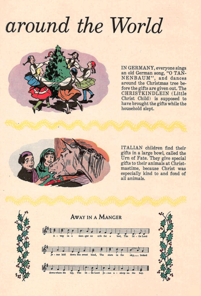Christmas in Germany and Italy. Page of a comic book published by City Service Petroleum company in 1954.