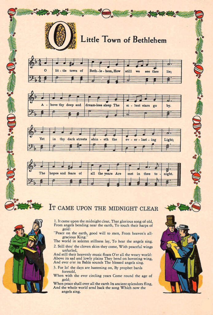 Two classic Christmas carols. Page of a comic book published by City Service Petroleum company in 1954.