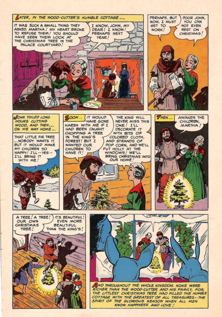 The story of the Littlest Christmas Tree. Page of a comic book published by City Service Petroleum company in 1954.