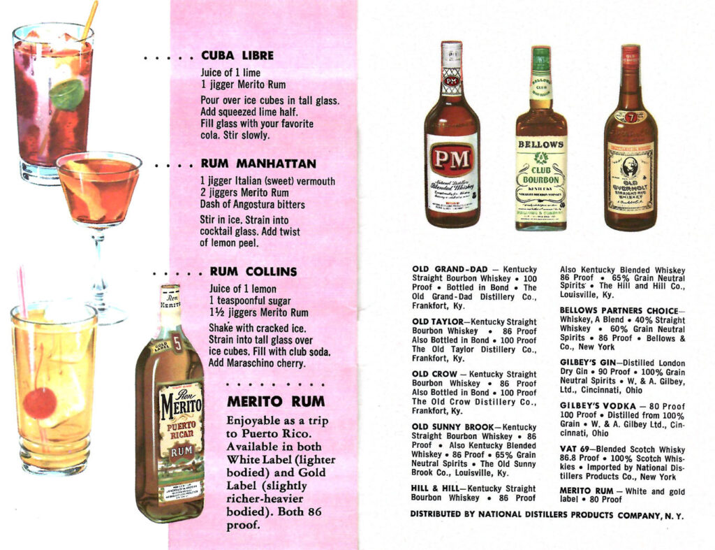 More beverage choices. Page from a pamphlet published by the National Distillers Products Company in the 1950s, full of recipes and tips to create better mixed drinks.