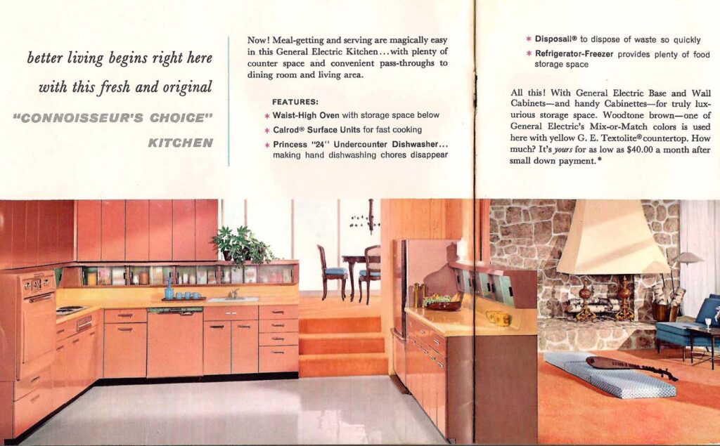Connoisseurs Choice. Conceptional art for a kitchen laundry in a brochure published by General Electric in the 1950s.
