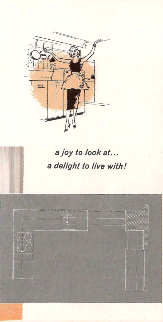 Connoisseur's choice floor plan. A kitchen laundry in a brochure published by General Electric in the 1950s.