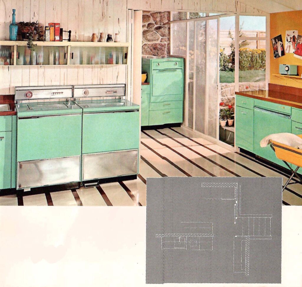 Light and Livable. Concept art of a 1950s GE kitchen laundry.