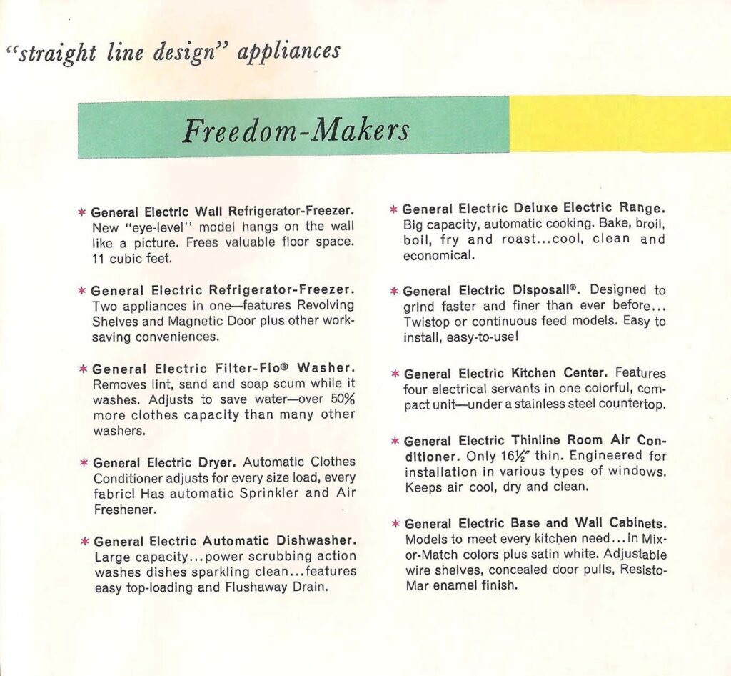Freedom Makers. Details about GE kitchen laundry designs available in the 1950s.