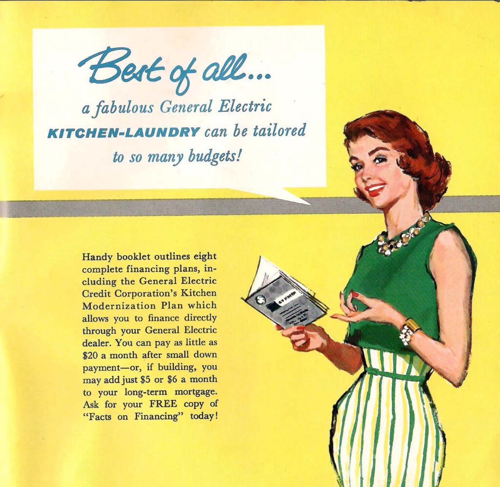 Kitchens to fit any budget. Details about GE kitchen laundry designs available in the 1950s.
